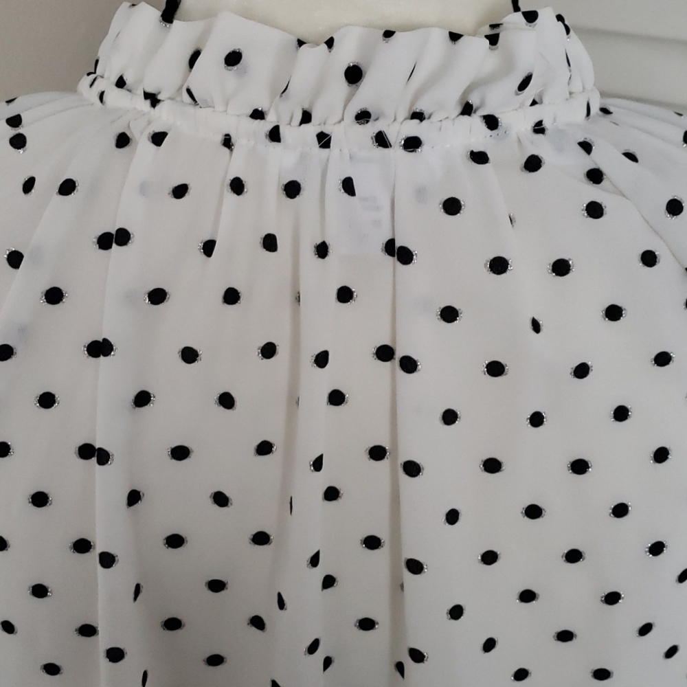 White/Black/Silver Polka Dot Long Sleeve Top - Picture 8 of 10
